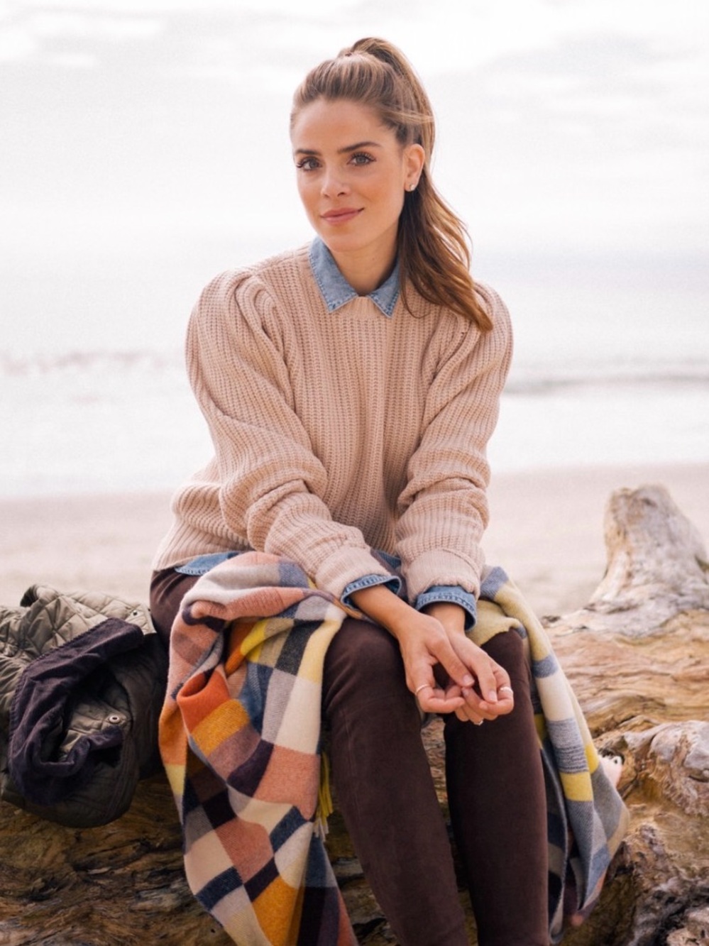 FRAME Puff Sleeve Wool Blend Cropped Crew Sweater Oatmeal Small